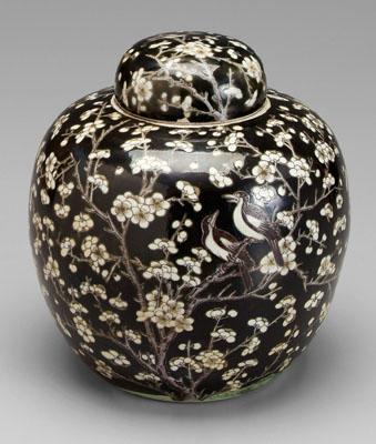 Chinese famille noire lidded jar,