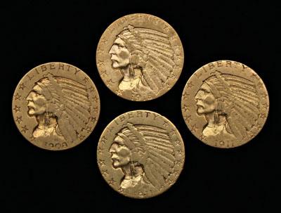Four U.S. Indian $5 gold coins: