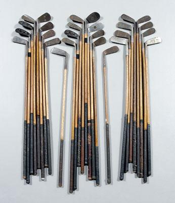 26 assorted wooden shaft golf clubs: