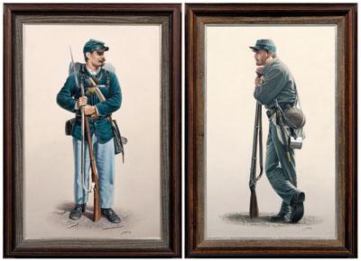 Pair John White Civil War paintings 9340e