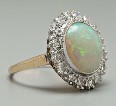 White opal and diamond ring, oval