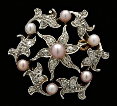 Vintage diamond and pearl brooch, 36