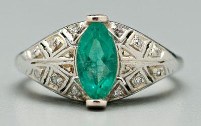 Vintage emerald ring marquis faceted 9345a