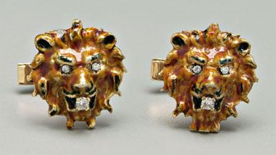 Pair lion head diamond cufflinks  9345d