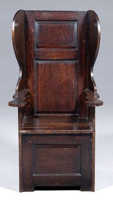 Early English oak wainscot chair, shaped