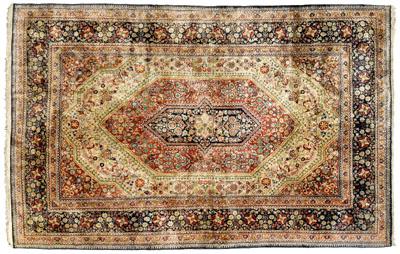Silk Kashan rug, serrated hexagonal