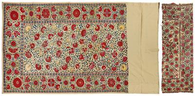 Two Suzani silk embroidery fragments: