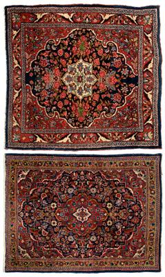 Two mats: one Bijar with red flowers