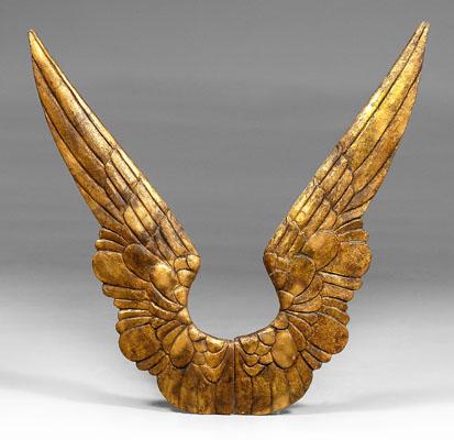 Pair carved and gilt wood angel wings: