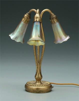 Tiffany lily desk lamp, gilt bronze