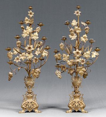 Large pair brass ten-cup candelabra: