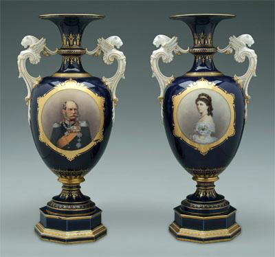 Pair KPM porcelain urns: exceptionally