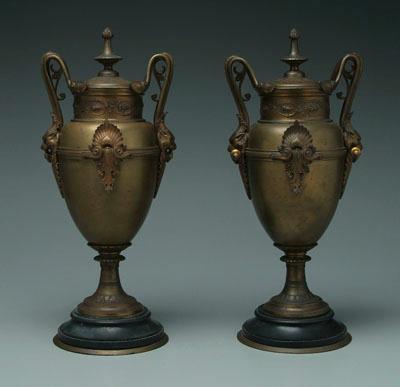 Pair bronze urns bold mounts  93988