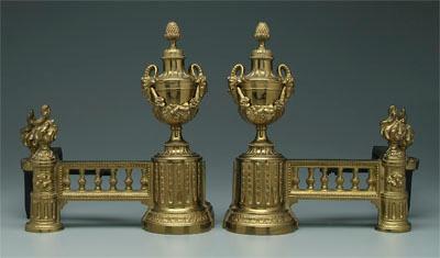 Pair brass chenet urns with swags 93992