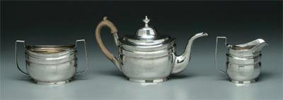 Three piece coin silver tea service: