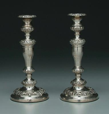 Pair silver plated candlesticks: round,