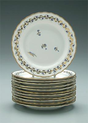 Set of twelve Derby plates: scalloped