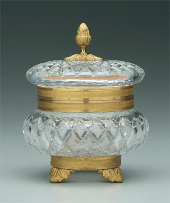 Ormolu mounted lidded glass dish, artichoke
