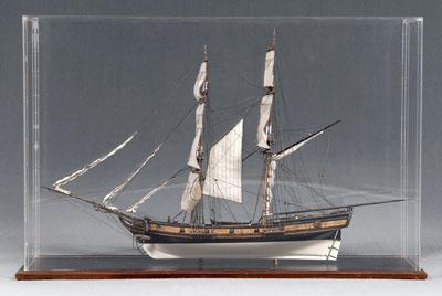 Model of two masted ship, finely