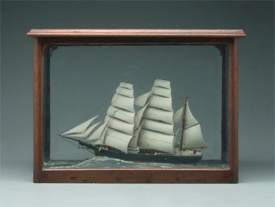 Model ship, three-masted schooner, wood,