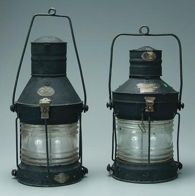 Two shipoil lanterns, galvanized steel