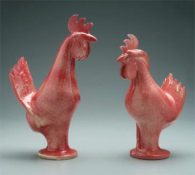 Two David Meaders roosters: one