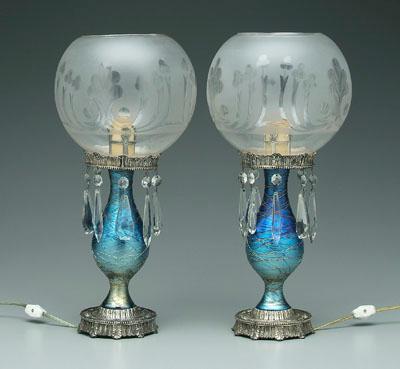 Pair art glass lamps: globes with