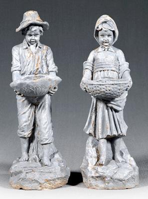 Pair painted cast iron fountains: