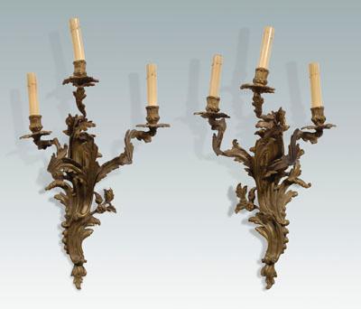 Pair brass rococo style sconces  93a9d