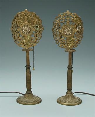 Pair brass candlestick lamps openwork 93aa1