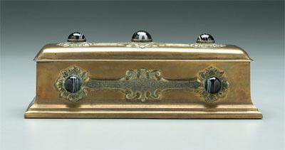 Jeweled brass box shaped as casket  93aa3