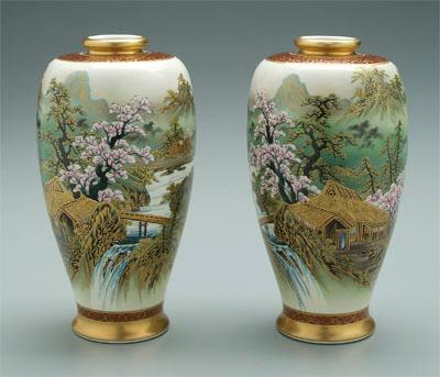 Pair Japanese Satsuma vases mirror 93aca