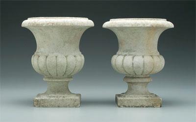 Pair marble garden urns: each of
