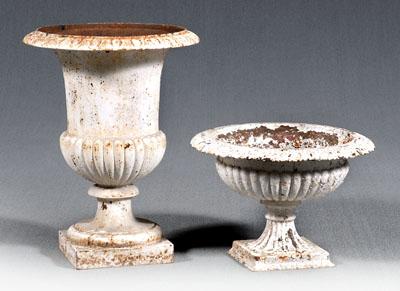 Two cast iron garden urns: each
