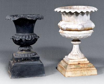 Two cast iron garden urns: each