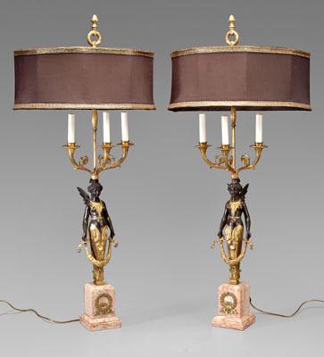 Pair Empire style bronze candelabra: