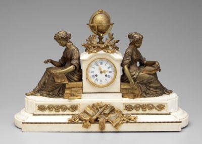 Bronze, marble shelf clock, architectural