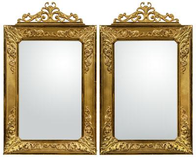 Pair brass-framed mirrors: bronze