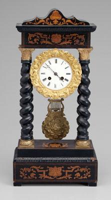 Empire portico clock, enameled face