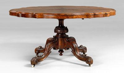 Victorian burlwood breakfast table,