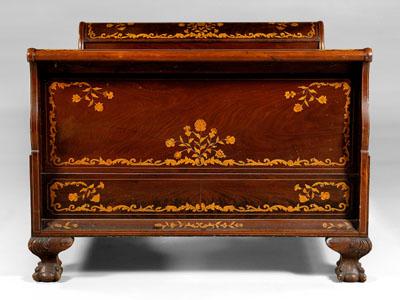 Marquetry inlaid sleigh bed, figured