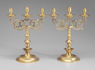 Pair brass candelabra: each with