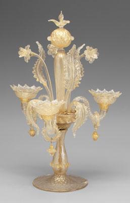 Venetian glass candelabra, three