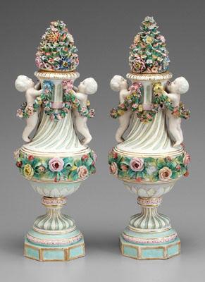 Pair Meissen porcelain urns each 9378a