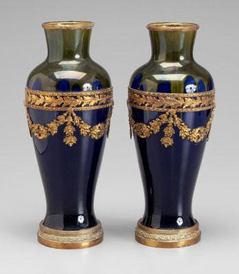 Pair French ceramic vases glossy 9378d