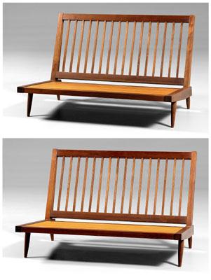 Pair Nakashima armless settees: