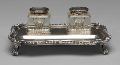 Silver plated standish, cartouche