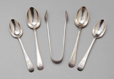 Scottish silver spoons, tongs,