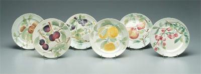 Set of French majolica fruit plates: