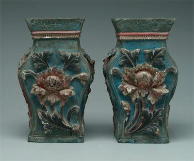 Pair Chinese clay vases blue  9384f